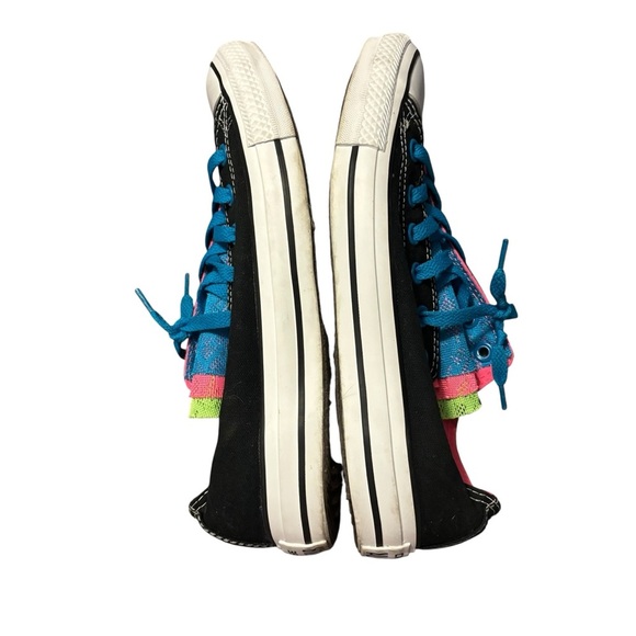 Converse Women’s black with blue, Pink, Green Lace tongue Low Tops Sz 9 - Picture 4 of 9